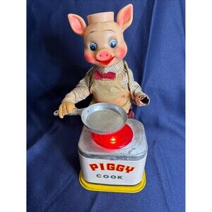 Vintage Tin 1950s Piggy Cook Battery Operated Toy Japan Parts or Repair